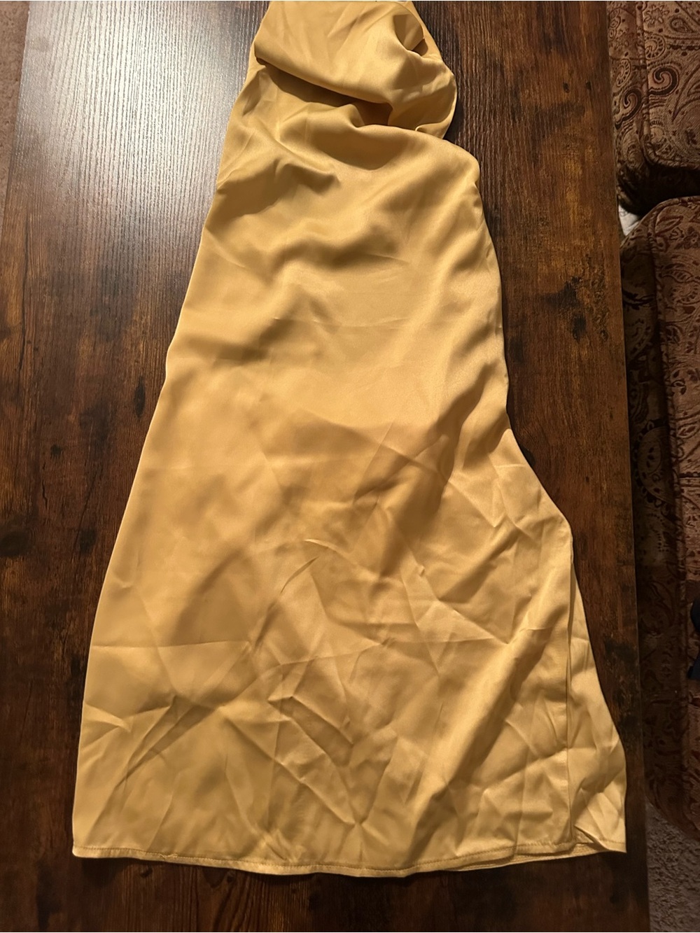 Satin-Look Midi Skirt in Mustard Yellow